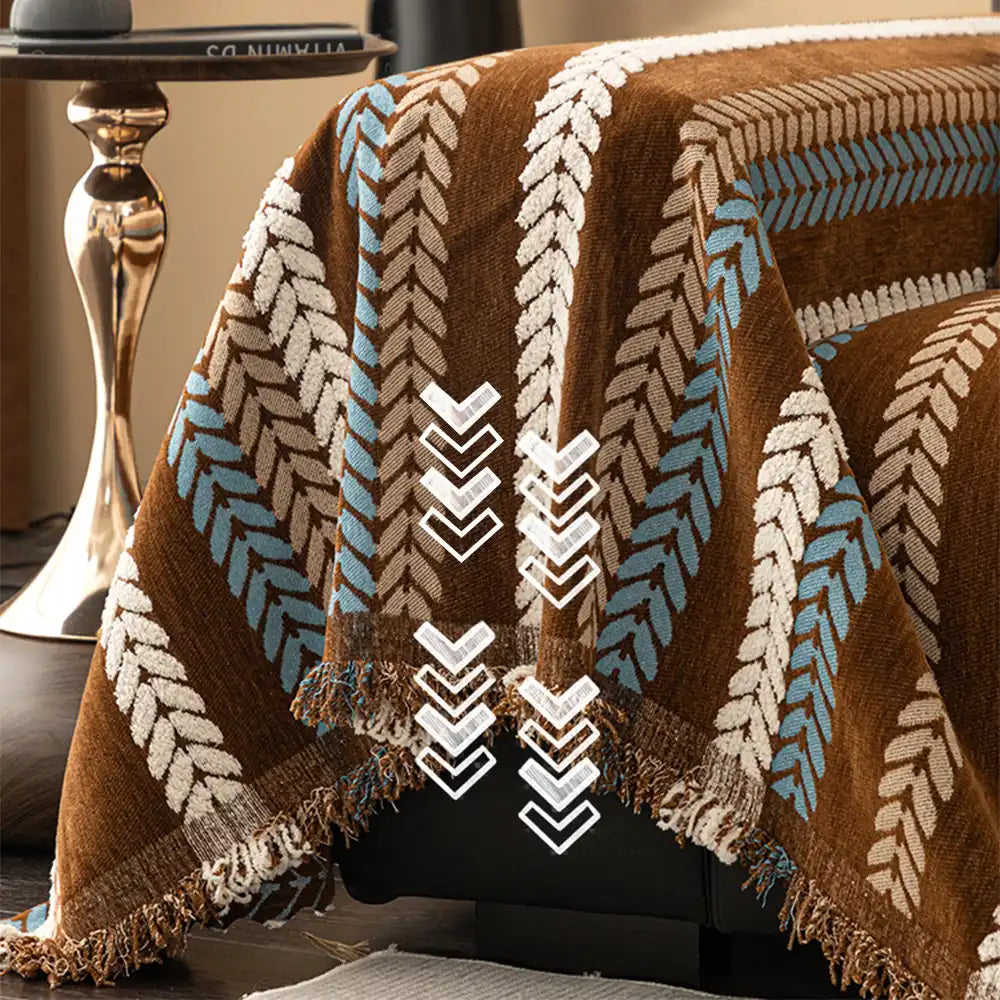 All-Season Colorful Leaf Chenille One Piece Throw Couch Cover